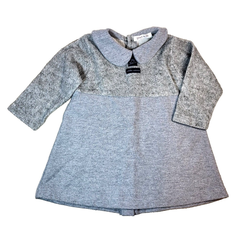Grain de ble Gray Cotton Aline Dress Button Back Long Sleeve 18 Months